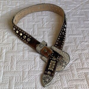 BHW Rhinestone Embellished Brown Cowhide Belt